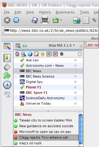 RSS feeds displayed in Firefox